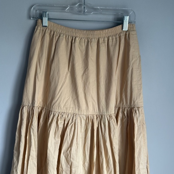 Eskandar Tan Cotton Tiered Maxi Skirt with Pocket Small - Picture 6 of 10
